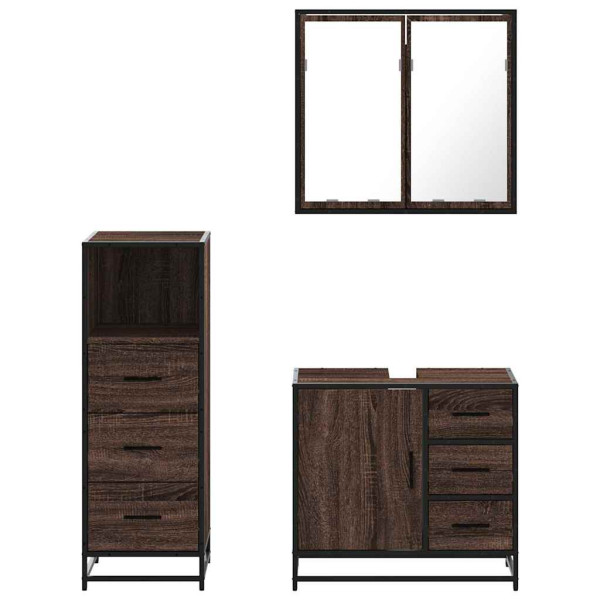 Set de muebles baño 3 pzas madera contrachapada roble marrón M 5