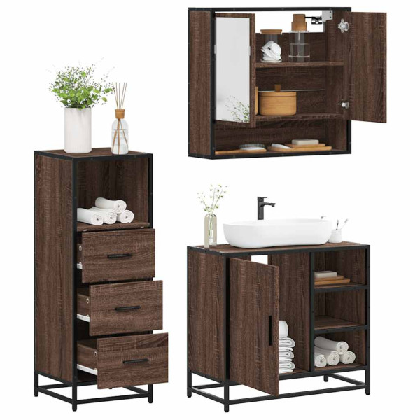 Set de muebles baño 3 pzas madera contrachapada roble marrón D
