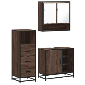 Set de muebles baño 3 pzas madera contrachapada roble marrón H