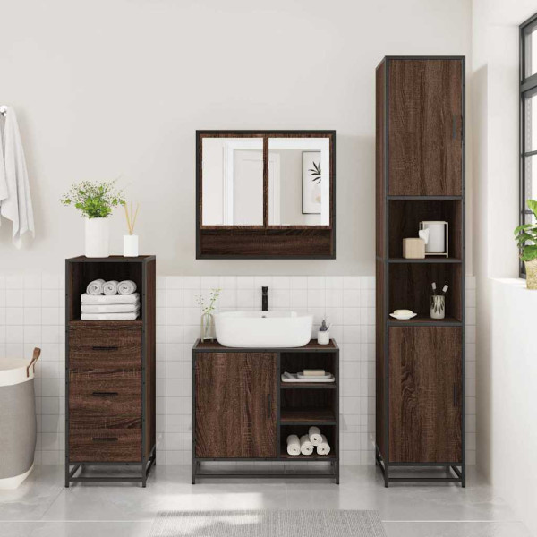 Set de muebles baño 3 pzas madera contrachapada roble marrón M 3