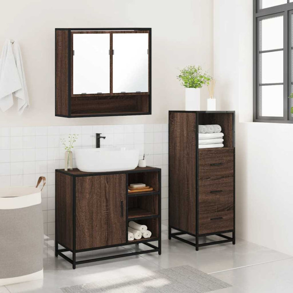 Set de muebles baño 3 pzas madera contrachapada roble marrón M 4