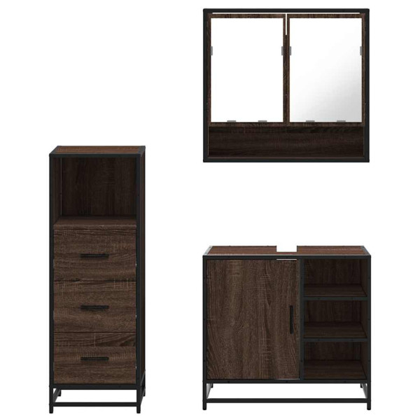 Set de muebles baño 3 pzas madera contrachapada roble marrón M 5