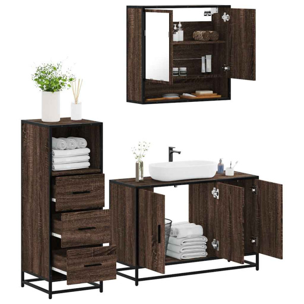 Set de muebles baño 3 pzas madera contrachapada roble marrón D