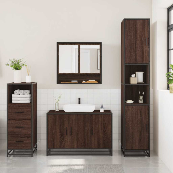 Set de muebles baño 3 pzas madera contrachapada roble marrón M 3