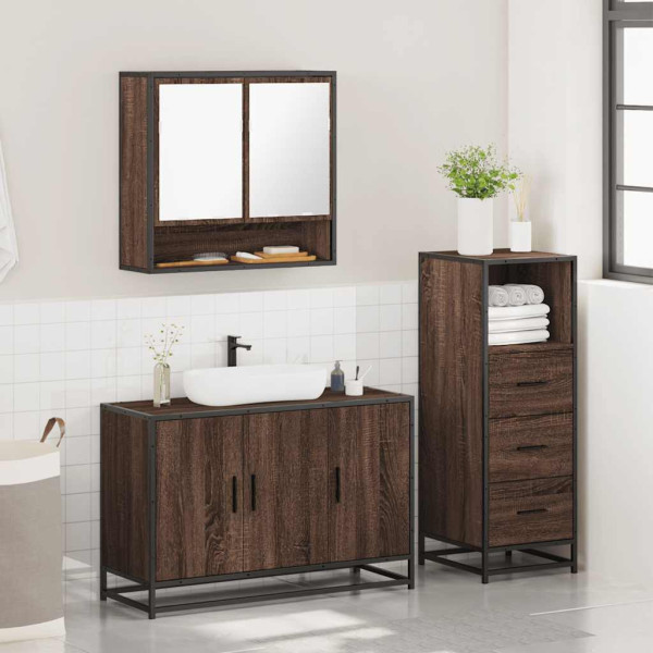 Set de muebles baño 3 pzas madera contrachapada roble marrón M 4