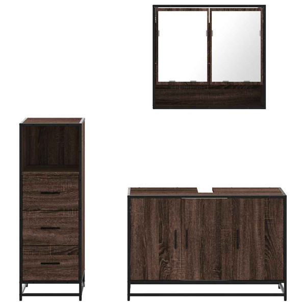 Set de muebles baño 3 pzas madera contrachapada roble marrón M 5