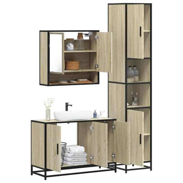 Set de muebles de baño 3 pzas madera contrachapada roble Sonoma D