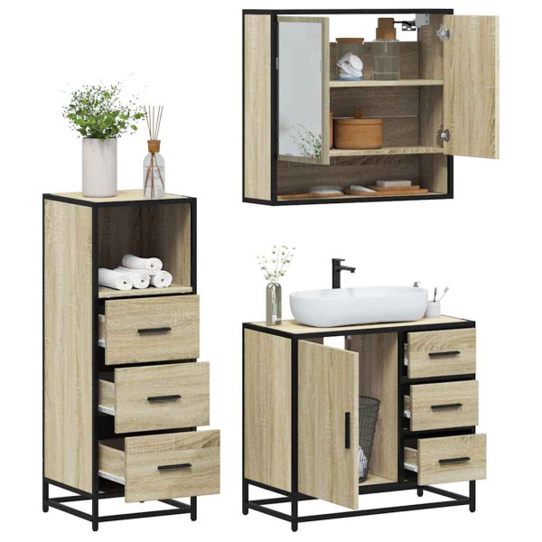 Set de muebles de baño 3 pzas madera contrachapada roble Sonoma D