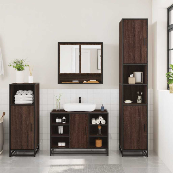 Set de muebles baño 3 pzas madera contrachapada roble marrón M 3
