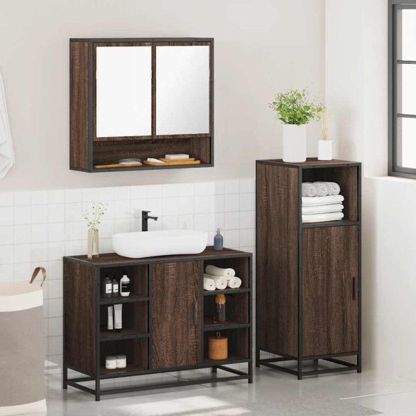 Set de muebles baño 3 pzas madera contrachapada roble marrón M 4