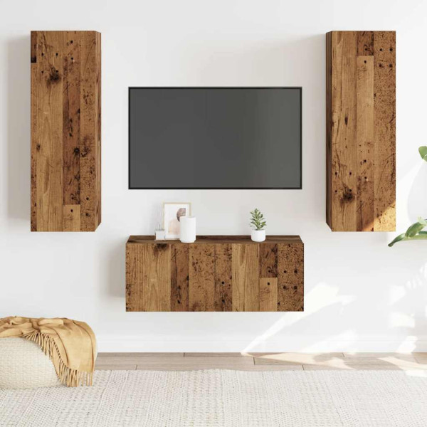 Muebles de TV de pared 3 uds madera vieja madera de ingeniería M 3