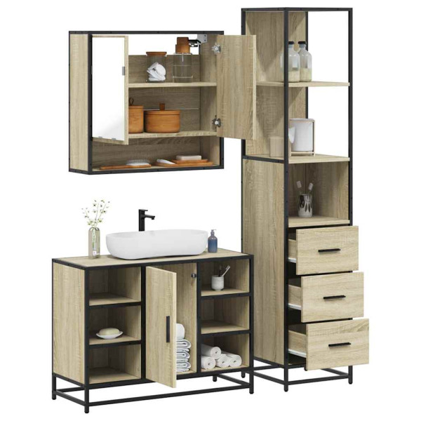 Set de muebles de baño 3 pzas madera contrachapada roble sonoma D