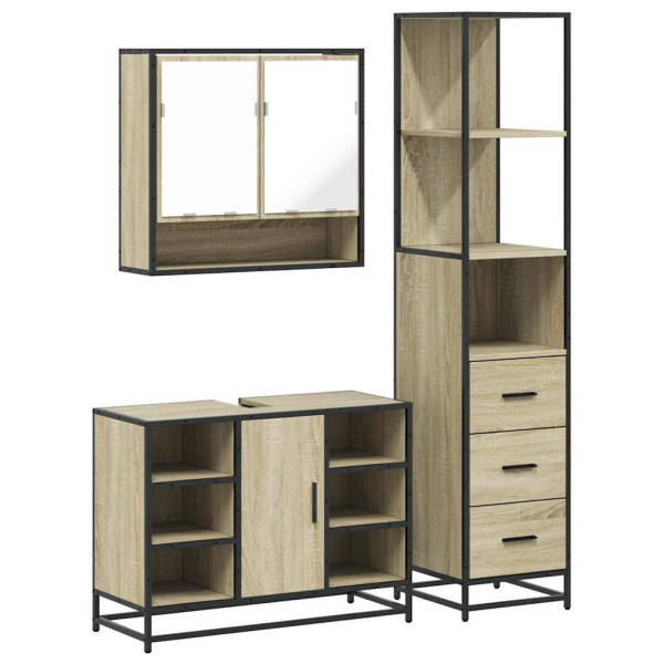 Set de muebles de baño 3 pzas madera contrachapada roble sonoma M 2