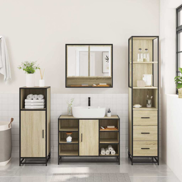 Set de muebles de baño 3 pzas madera contrachapada roble sonoma M 4