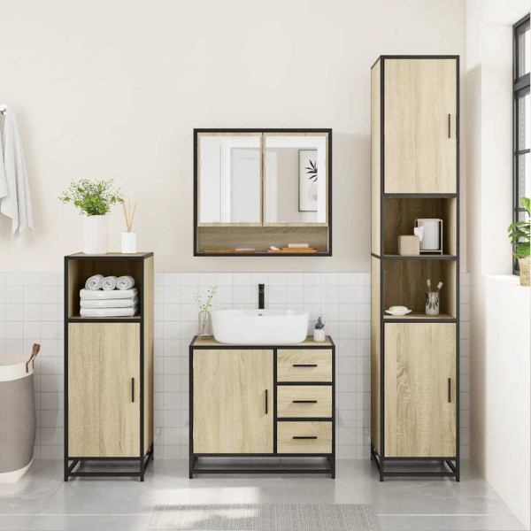 Juego de muebles de baño 4 pzas contrachapada roble sonoma M 4