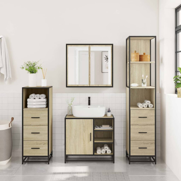 Juego de muebles de baño 4 pzas contrachapada roble sonoma M 3
