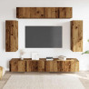 Conjunto de mueble de TV 6 piezas montado la pared madera vieja 3