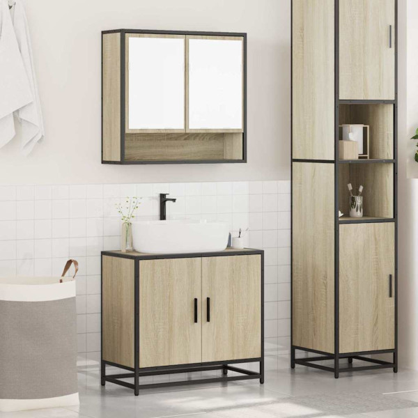 Set de muebles de baño 2 pzas madera contrachapada roble Sonoma M 3