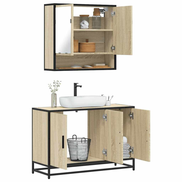Set de muebles de baño 2 pzas madera contrachapada roble Sonoma D