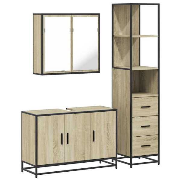 Set de muebles de baño 3 pzas madera contrachapada roble Sonoma M 2