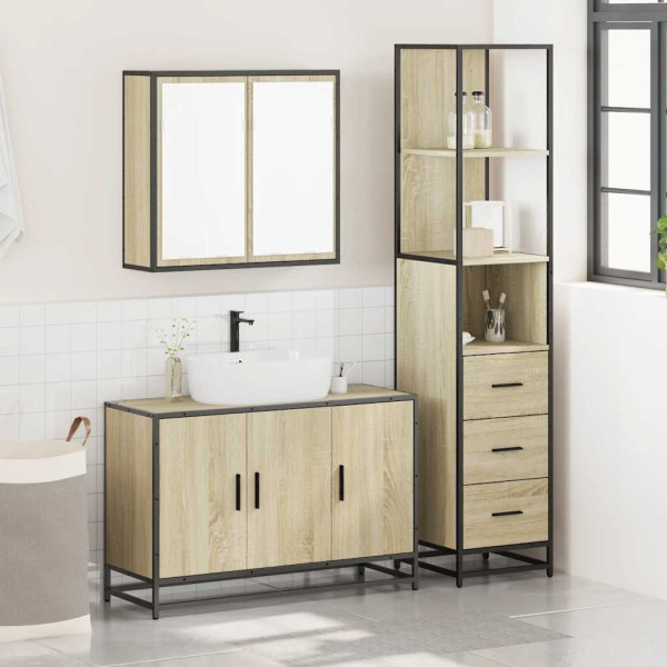 Set de muebles de baño 3 pzas madera contrachapada roble Sonoma M 3