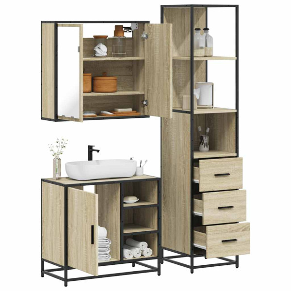 Set de muebles de baño 3 pzas madera contrachapada roble Sonoma D