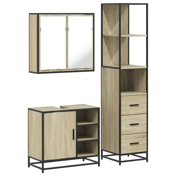 Set de muebles de baño 3 pzas madera contrachapada roble Sonoma M 2