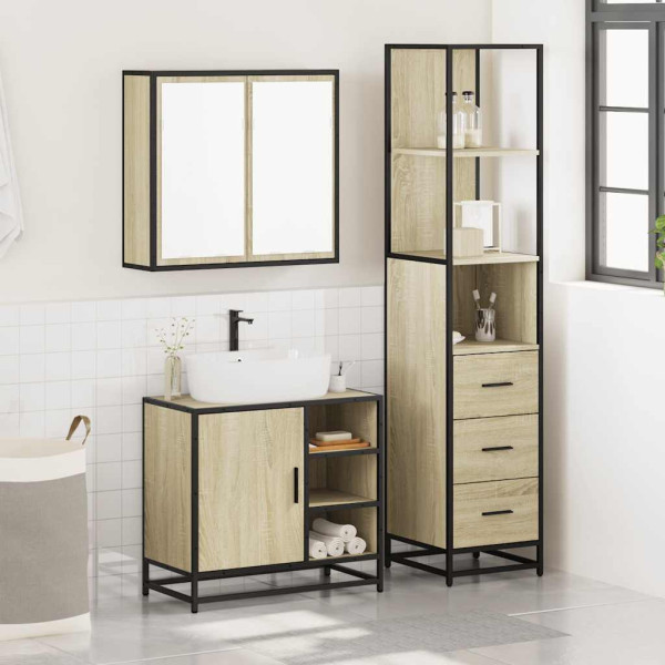 Set de muebles de baño 3 pzas madera contrachapada roble Sonoma M 3