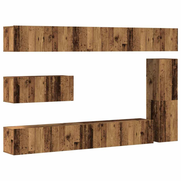 Conjunto de mueble de TV 7 piezas montado la pared madera vieja M 2