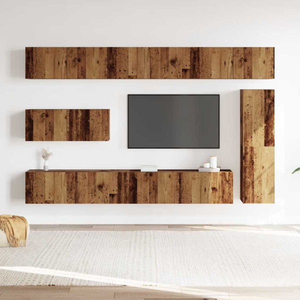 Conjunto de mueble de TV 7 piezas montado la pared madera vieja M 3