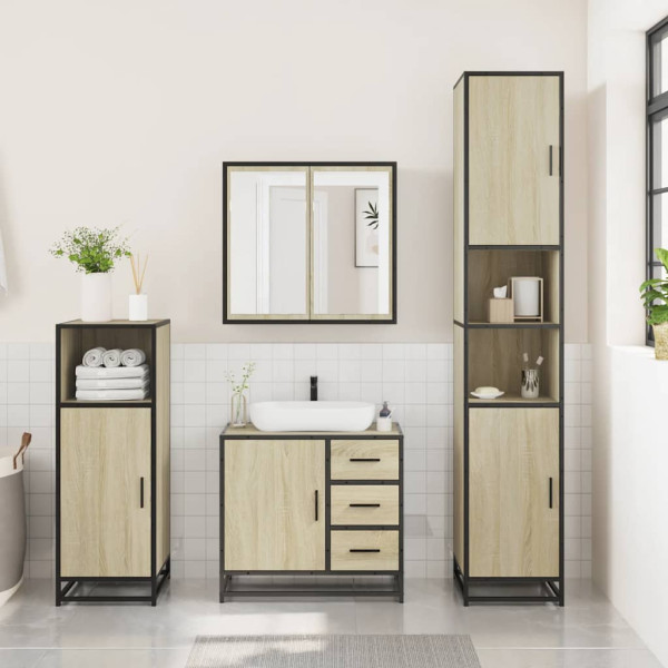 Set de muebles de baño 3 pzas madera contrachapada roble Sonoma M 3