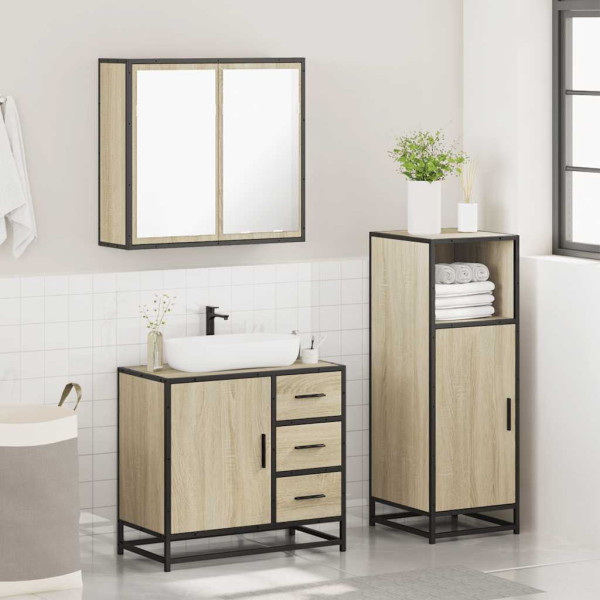 Set de muebles de baño 3 pzas madera contrachapada roble Sonoma M 4