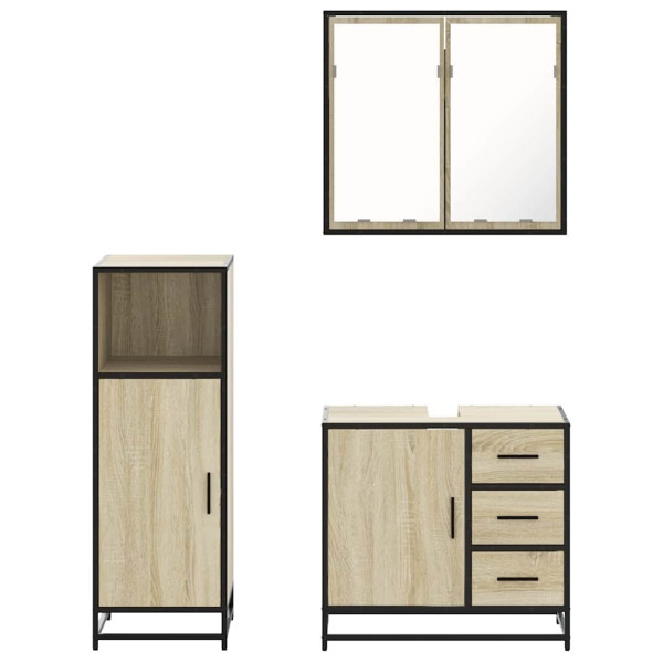 Set de muebles de baño 3 pzas madera contrachapada roble Sonoma M 5