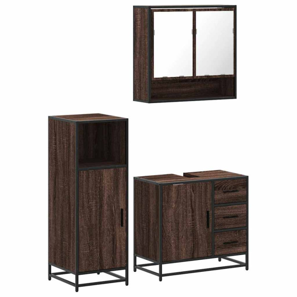 Set de muebles baño 3 pzas madera contrachapada roble marrón M 2