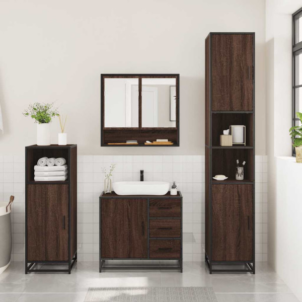 Set de muebles baño 3 pzas madera contrachapada roble marrón M 3