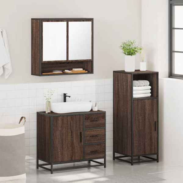 Set de muebles baño 3 pzas madera contrachapada roble marrón M 4
