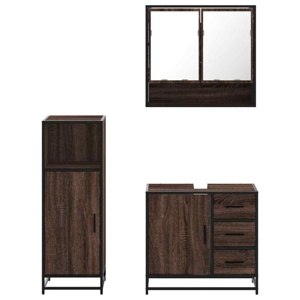 Set de muebles baño 3 pzas madera contrachapada roble marrón M 5