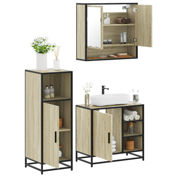 Set de muebles de baño 3 pzas madera contrachapada roble Sonoma D