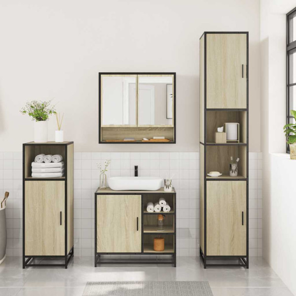 Set de muebles de baño 3 pzas madera contrachapada roble Sonoma M 3