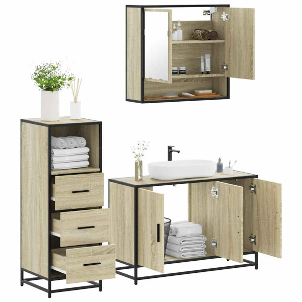 Set de muebles de baño 3 pzas madera contrachapada roble Sonoma D