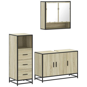 Set de muebles de baño 3 pzas madera contrachapada roble Sonoma H