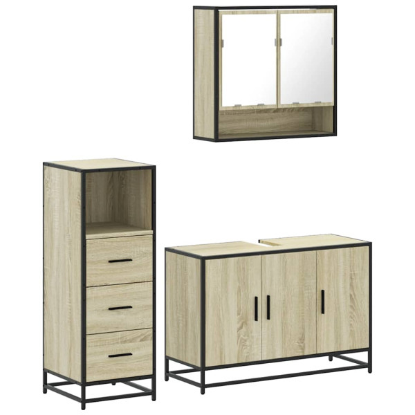 Set de muebles de baño 3 pzas madera contrachapada roble Sonoma M 2