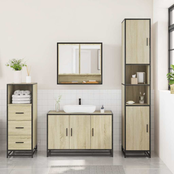 Set de muebles de baño 3 pzas madera contrachapada roble Sonoma M 3