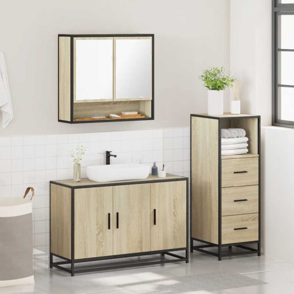 Set de muebles de baño 3 pzas madera contrachapada roble Sonoma M 4