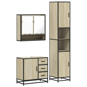 Set de muebles de baño 3 pzas madera contrachapada roble Sonoma H