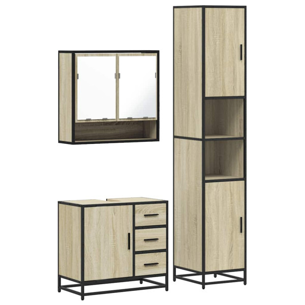 Set de muebles de baño 3 pzas madera contrachapada roble Sonoma M 2