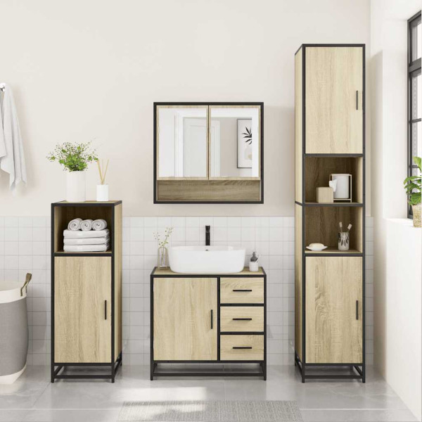 Set de muebles de baño 3 pzas madera contrachapada roble Sonoma M 3