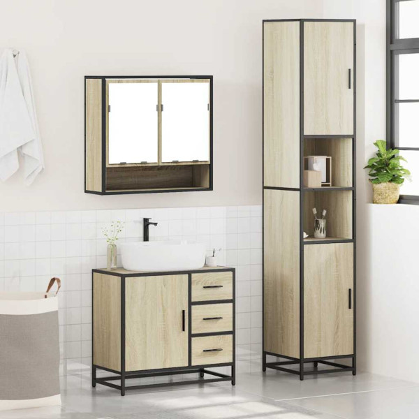 Set de muebles de baño 3 pzas madera contrachapada roble Sonoma M 4