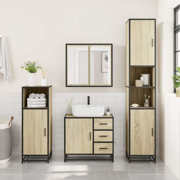 Set de muebles de baño 3 pzas madera contrachapada roble Sonoma M 3