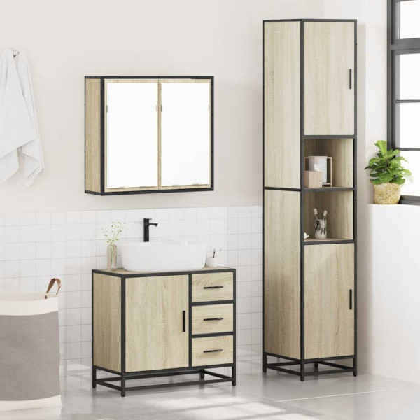 Set de muebles de baño 3 pzas madera contrachapada roble Sonoma M 4